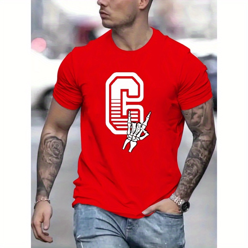 

Letter C Print T Shirt, Tees For Men, Casual Short Sleeve T-shirt For Summer
