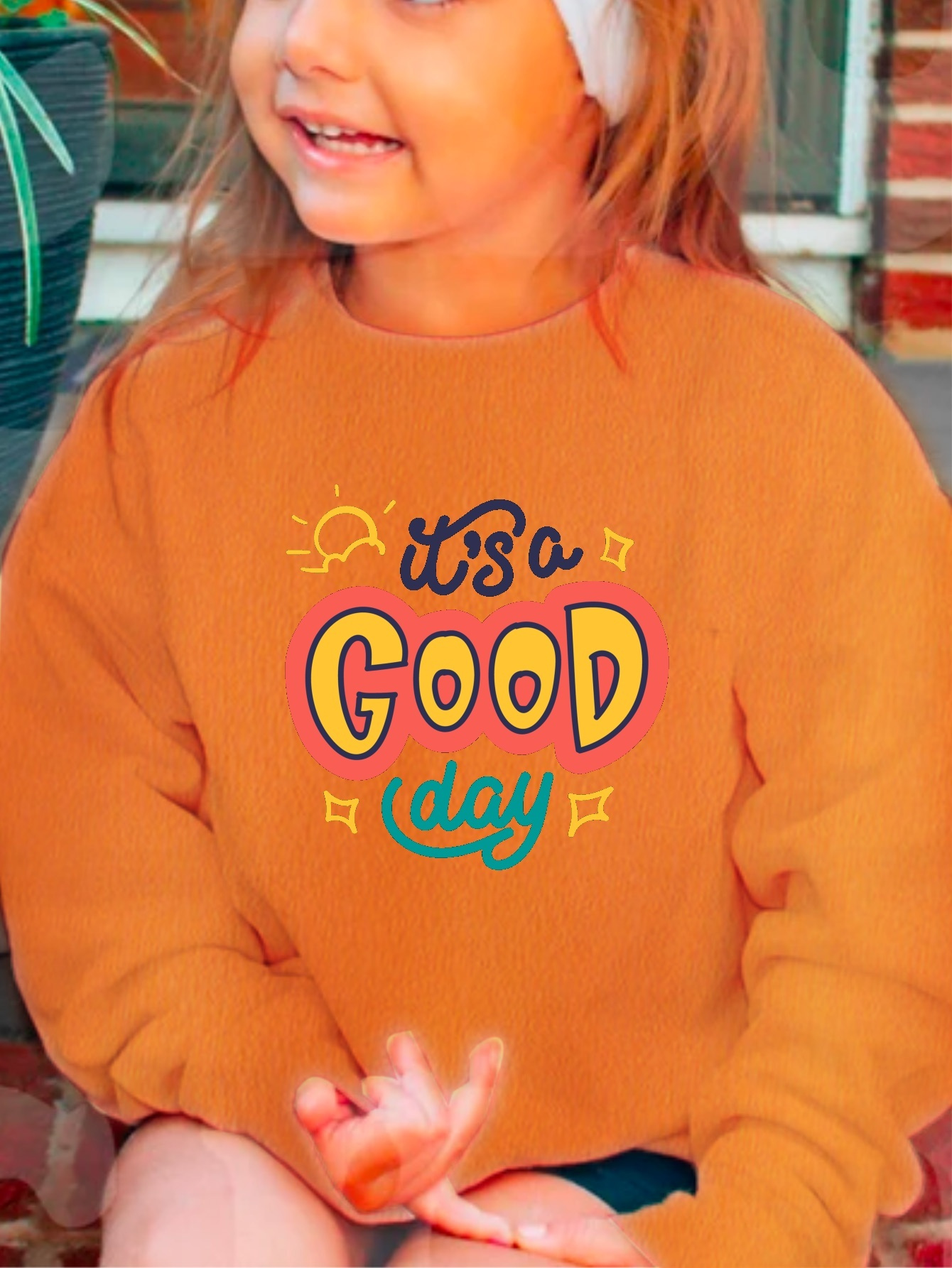 S Good Day Print Girls Cotton Sweatshirt Long Sleeves Temu Ireland