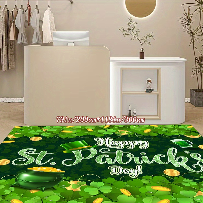 

St. Patrick's Day Lucky Day Clover Coin Background Decorative Living Room Soft Carpet, Machine Washable Non-slip Carpet, Hotel Cafe Shop Carpet