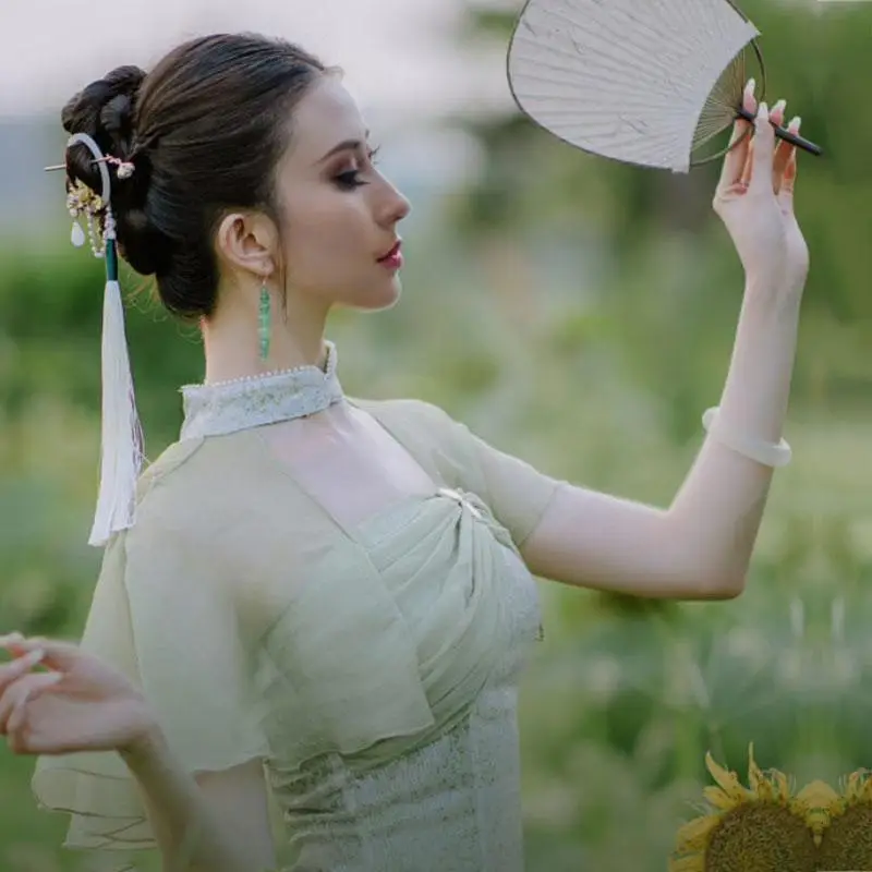 1pc chinese style   pearl decorative hair pin with tassel   leaf hair dish   decoration for women and daily uses Product details 2