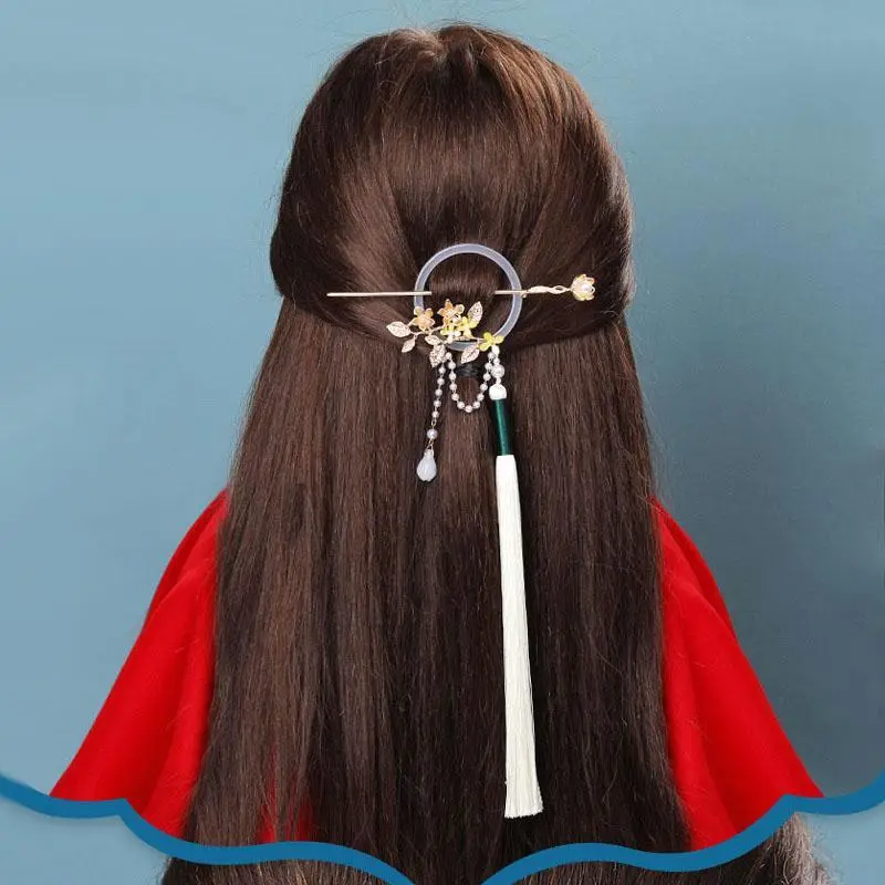 1pc chinese style   pearl decorative hair pin with tassel   leaf hair dish   decoration for women and daily uses Product details 4