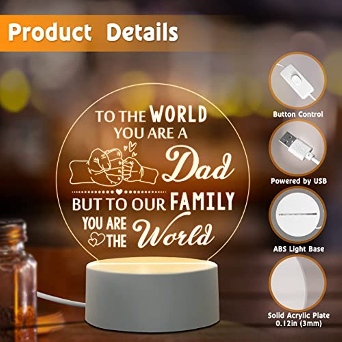 You Are Best Dad in the World Acrylic Night Light Gifts for Daddy on Fathers  Day