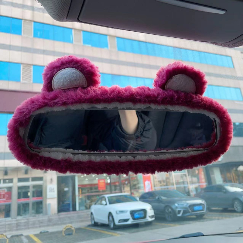 TEMU Housse de Rétroviseur de Voiture Chic en Peluche avec Oreilles d'Ours - Douce, Moelleuse & Élégante Accessoire Intérieur pour Femmes