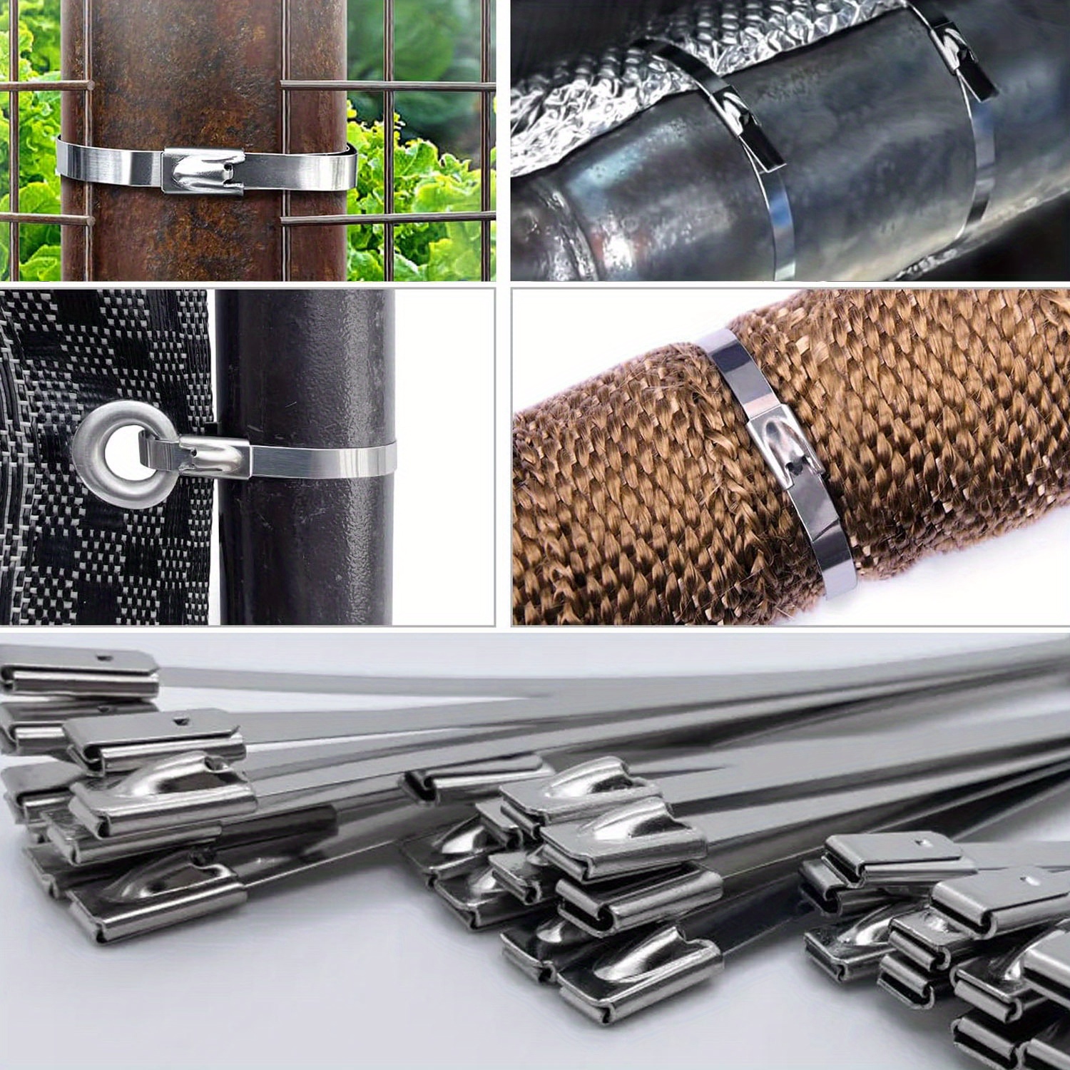 

100pcs Heavy Duty Self-locking Stainless Steel Cable Zip Ties Chain Link Fence Ties Metal Multi-purpose Metal Exhaust Wrap Locking Ties