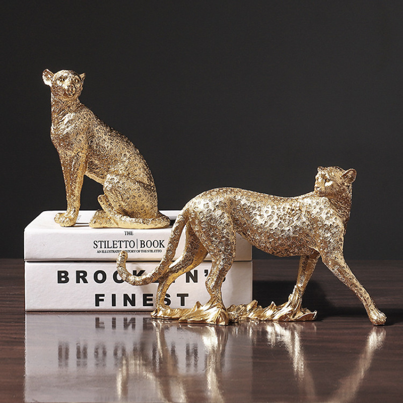 Leopard Statue Cheetah Figurine Brass Art Crafts for Home Office Shelf  Decor 
