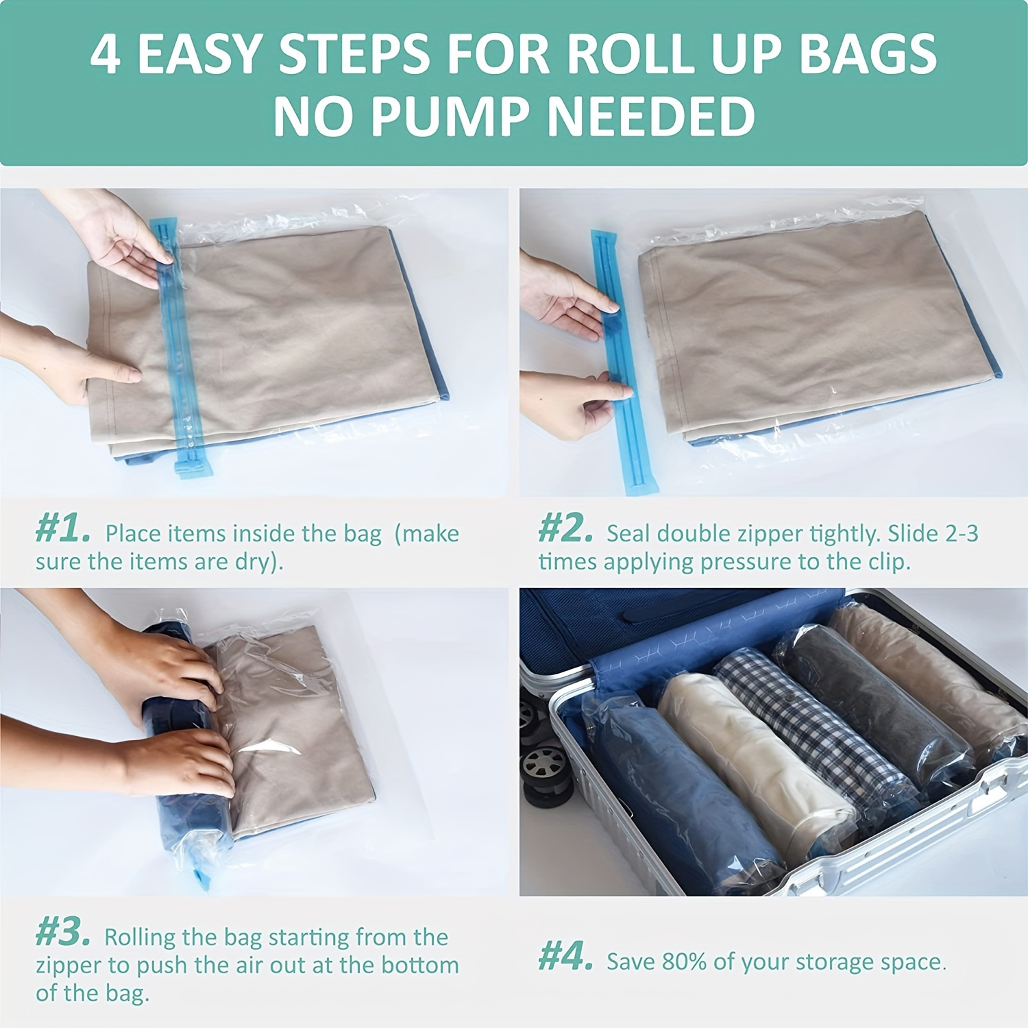 QUETO 12 sacs de compression pour le voyage - Sacs économiseur d'espace -  Sacs pour emballer les valises - Sac de rangement de voyage - Sacs sous  vide pour vêtements - Indispensables