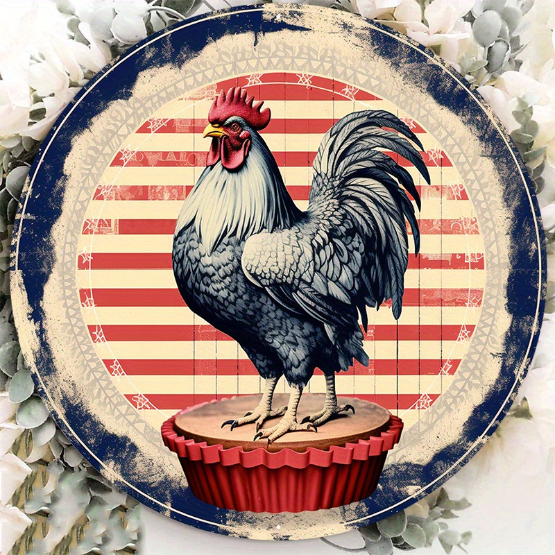 

1pc 20cm×20cm/8x8inch Aluminum Metal Sign Patriotic Red White And Blue American Rooster Cupcake Pan