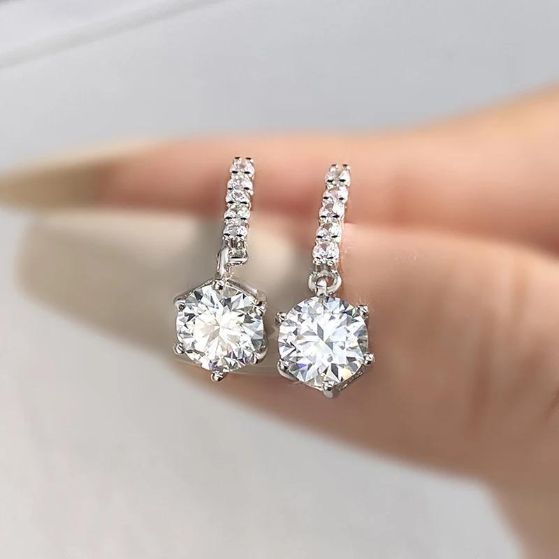 

1ct * 2pcs Moissanite Drop Earrings For Girls, 925 Sterling Silver Jewelry, Ideal Choice For Gifts