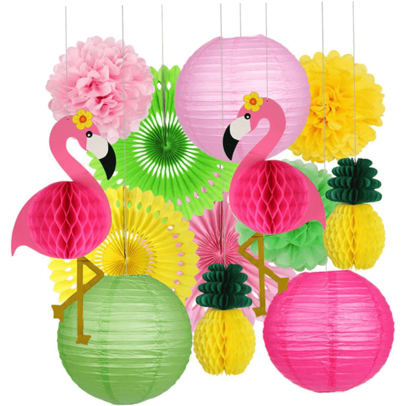 

13pcs, Honeycomb Ball Paper Lanterns, Hawaiian Style Hanging Pom Pom Balls, Party Decorations Ornaments