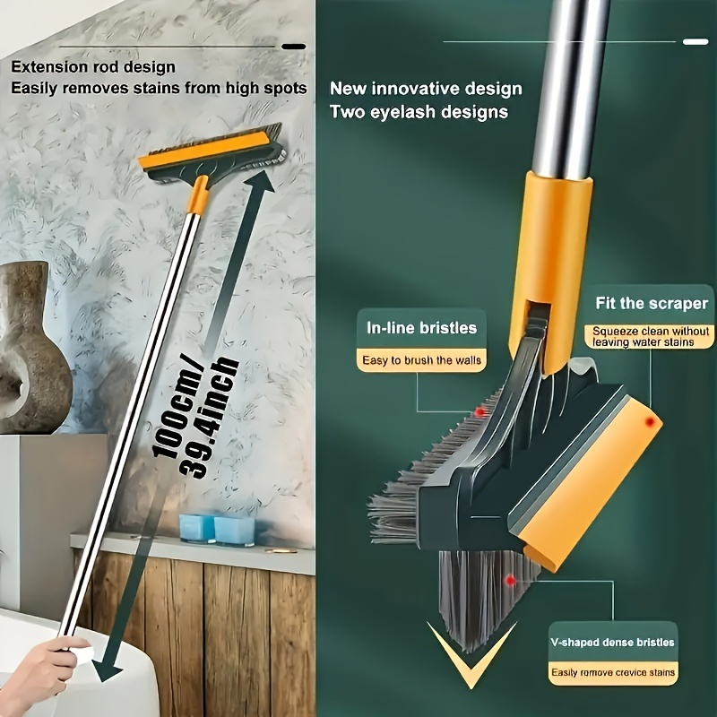 1pc Adjustable Long Handle Cleaning Brush with Angled Bristles & Built-In Glass Cleaner - Ideal for Bathroom & WC, Perfect for Hotels and Commercial Use, Bathroom Cleaning Tools