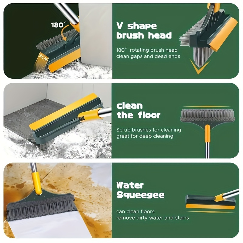 1pc Adjustable Long Handle Cleaning Brush with Angled Bristles & Built-In Glass Cleaner - Ideal for Bathroom & WC, Perfect for Hotels and Commercial Use, Bathroom Cleaning Tools