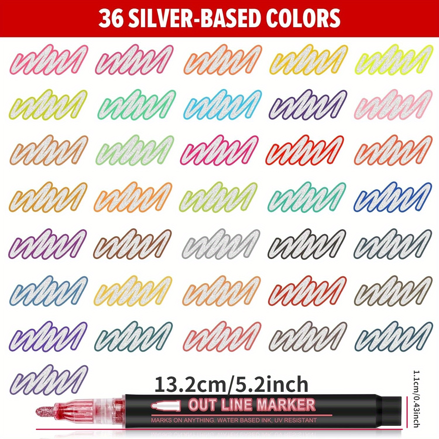 Card Making Markers With Silver Outline 36 Colors Glitter Markers