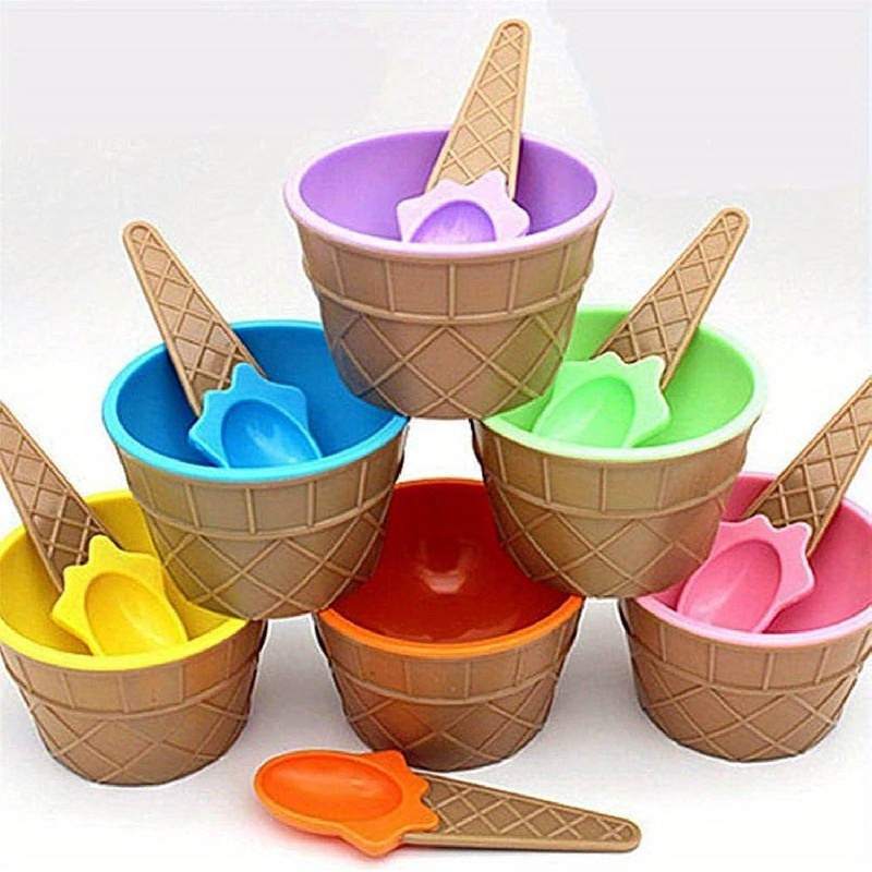 

6pcs Cartoon Candy Color Ice Cream Bowl With Spoon- Ice Cream Bowls Set Candy Colored Cute Dessert Bowls For Summer Holiday Parties, Gifts Ice Cream Cups Eid Al-adha Mubarak
