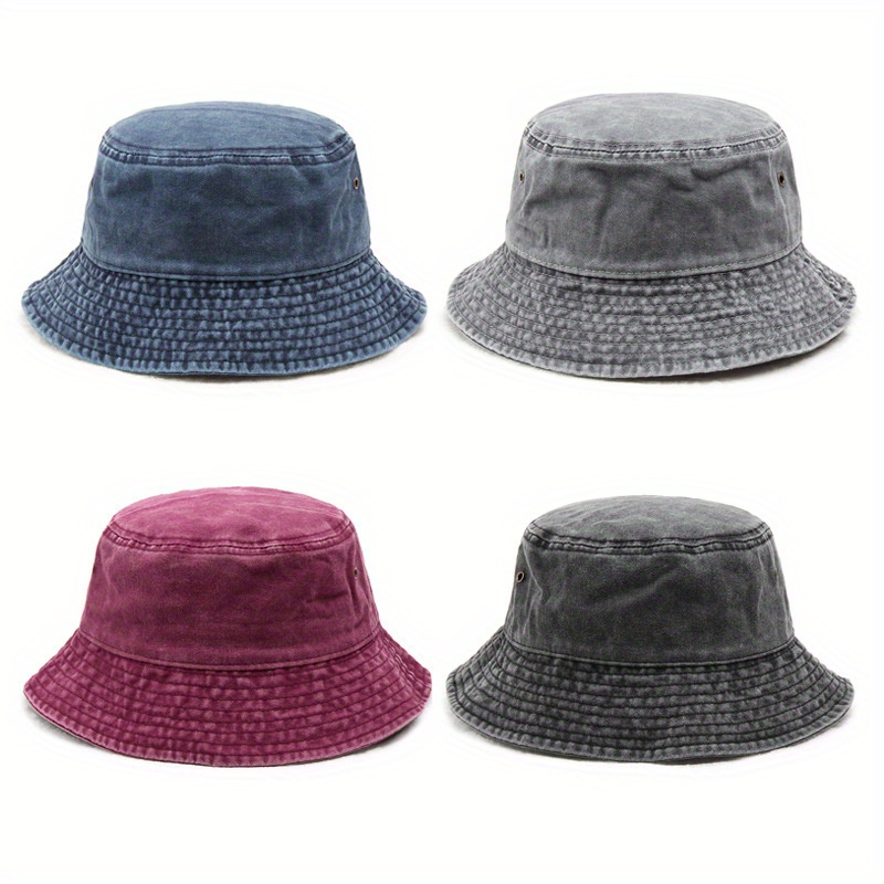 

Washed Distressed Denim Bucket Hat Vintage Solid Color Unisex Fisherman Cap Lightweight Sun Hats For Women Men