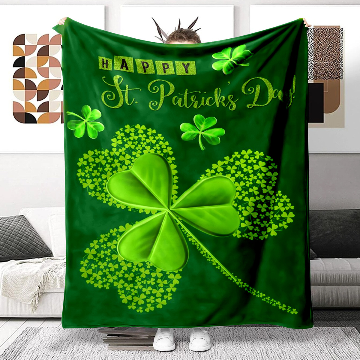 

1pc Clover St. Patrick's Day Blanket, Cartoon Blanket, Couch Quilt Cover Travel Bedding Outlet Throw Blanket, Flannel Blanket Bedspread Tv Blanket