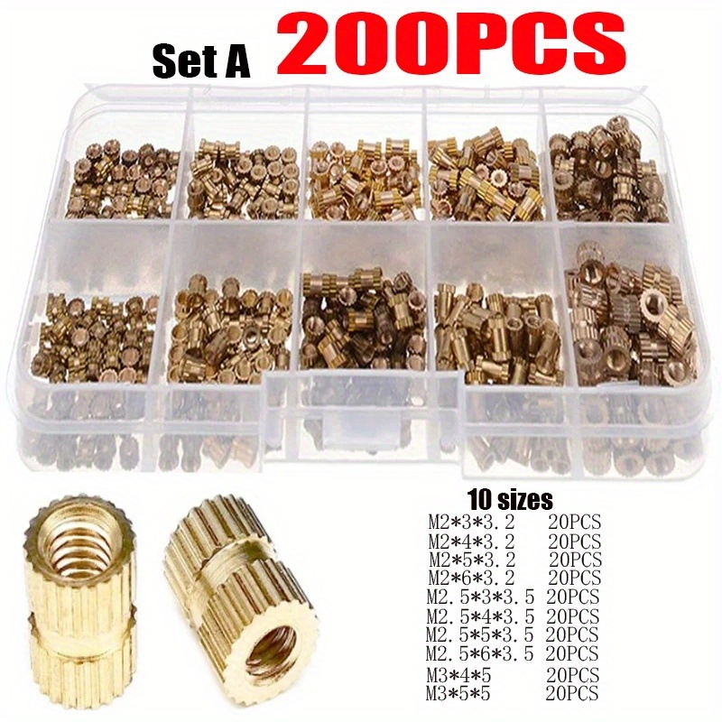 

200pcs M2 M2.5 M3 Internal Thread Knurled Brass Thread Insert Nut Combination Kit Knurled Nut Copper Fastener