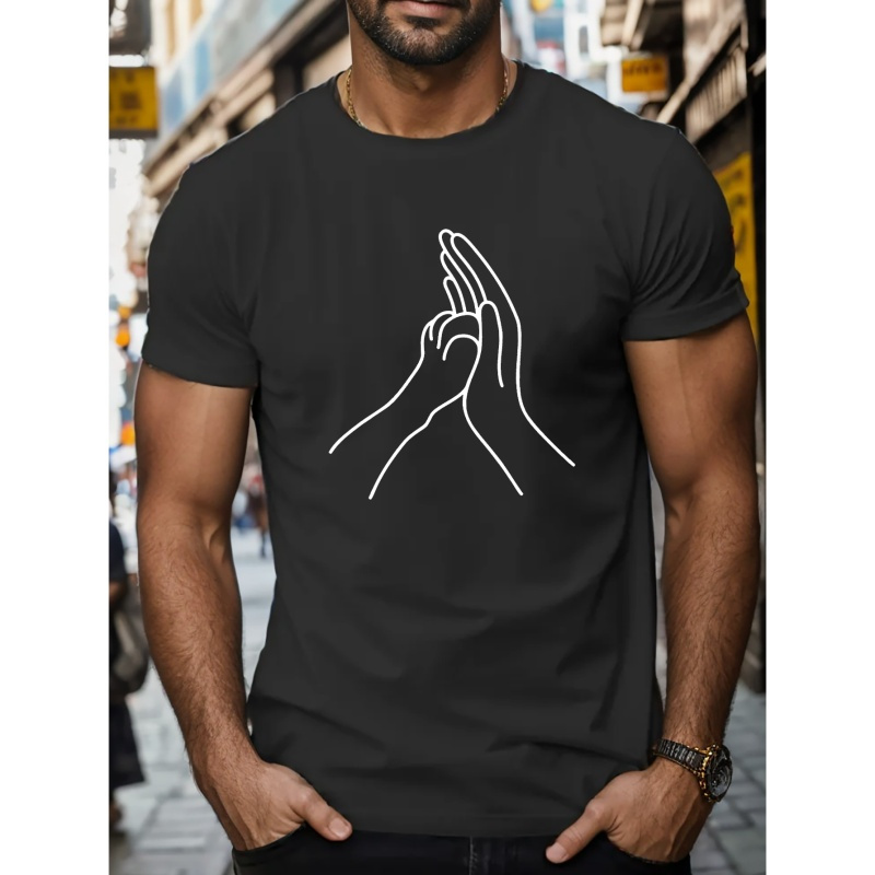 

Paw And Hand High 5 Print T Shirt, Tees For Men, Casual Short Sleeve T-shirt For Summer