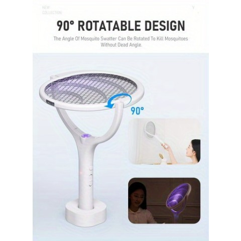 1pc, 90-Degree Rotatable Electric Mosquito Swatter, Mosquito Killer Lamp, Electric Shocker, 365nm Light Bug Zapper Trap Flies Summer Fly Swatter, Pest Control, Apartment Essentials, College Dorm Essentials, Household Gadgets details 2