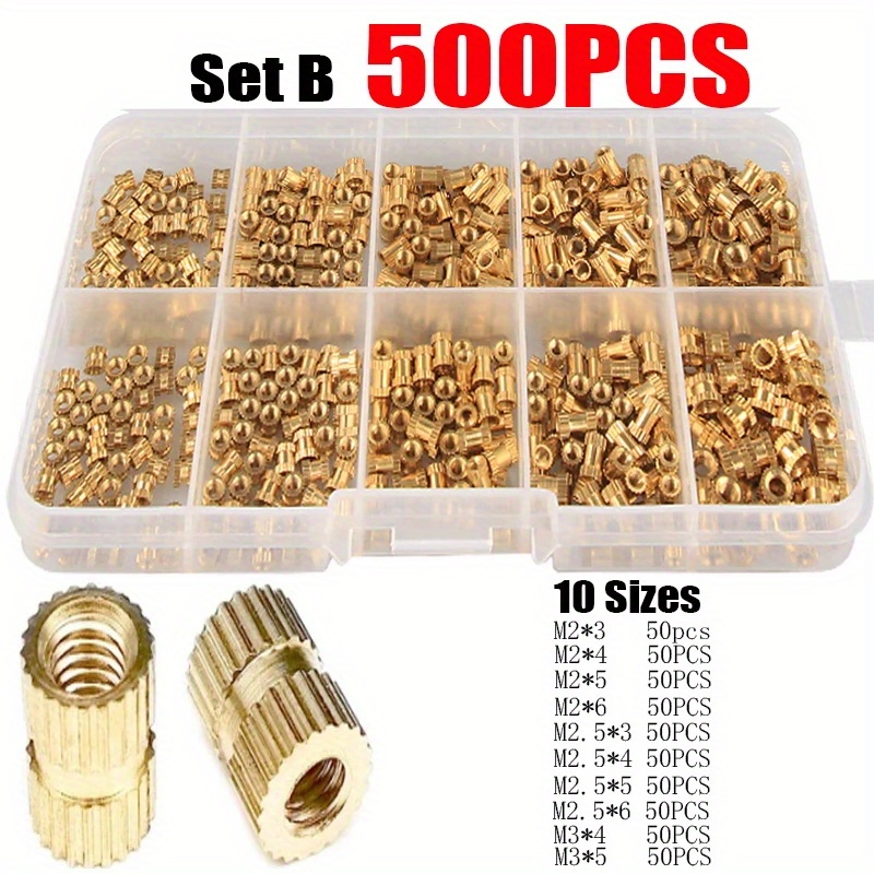 

500pcs/set M2 M2.5 M3 Solid Brass Copper Injection Molding Insert Nut Embedded Nut Set Assortment Kit Set