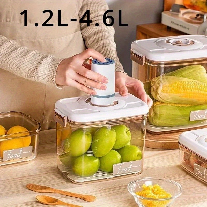 

Modern Large-capacity Vacuum Food Storage Container With Pump - Transparent, Sealed Freshness Keeper For Fruits & Vegetables, 2.1-4.6l