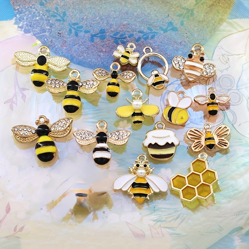 

15pcs Mixed Style Cute Bee Alloy Enamel Charms With Single Jump Ring, For Diy Bracelet Necklace Key Chain Earring Anklet Bracelet Making