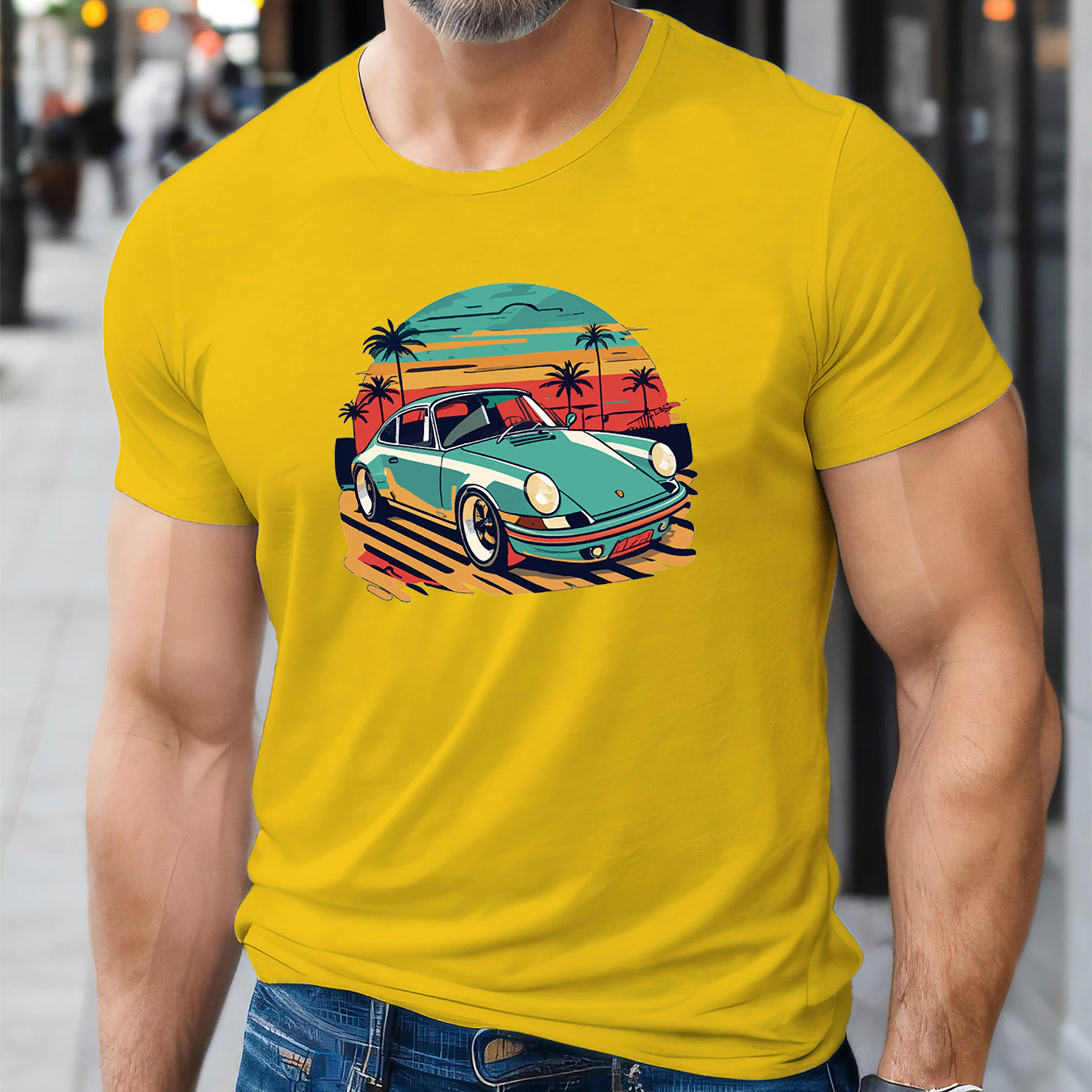 

Car Pattern Print Men's Creative Top, Casual Short Sleeve Crew Neck T-shirt, Men's Clothing For Summer Outdoor