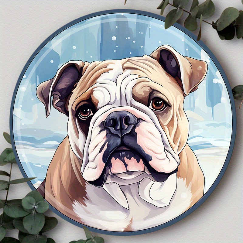 

1pc 8x8inch Aluminum Metal Sign Bulldog Welcome Wreath Sign Winter Snowflake Rustic Sign, Cute Dog Glass Decoration Wall Hanging, Holiday Gi Suitable For Various Scenarios