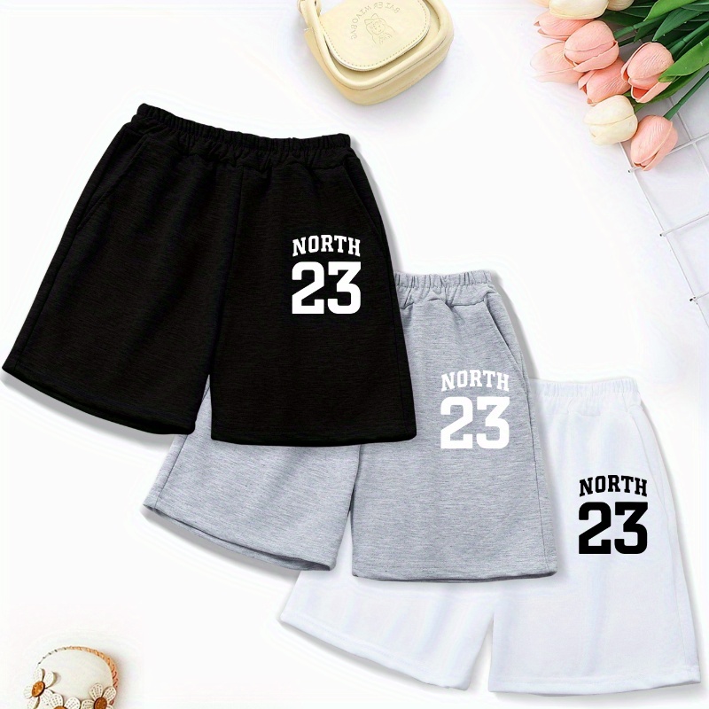 

3pcs Trendy Number 23# Print Girls Activewear Casual Shorts, Breathable Loose Shorts For Summer Sports Outdoor