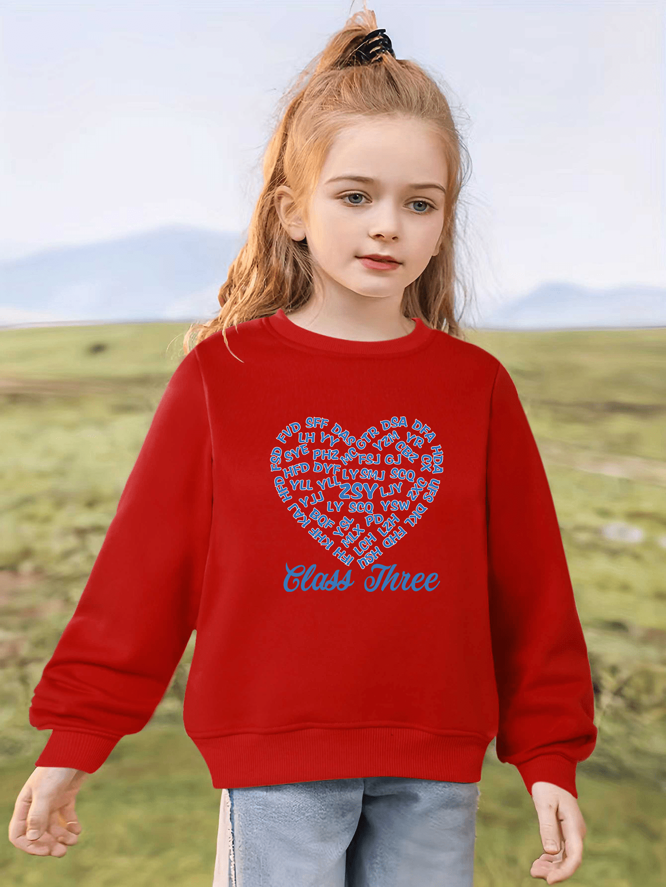 Graphic Pattern Crew Neck Sweatshirt Girls Heart Spring Fall - Temu New ...