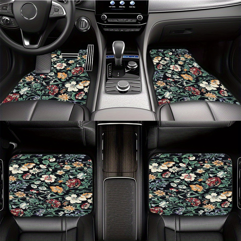 

1pc/2pcs/4pcs Floral Print Car Floor Mats Automotive Floor Mats With Non Slip Front & Rear Mats All Weather Protective Carpets