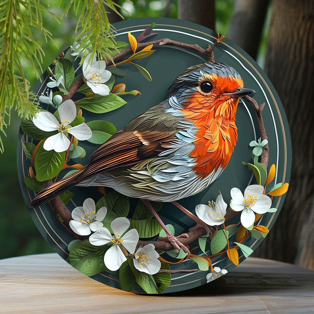 

1pc 8x8 Inch/20*20cm Spring Aluminum Sign Faux Cutout Painting Circular Wreath Sign Dormitory Decoration Mother's Day Gifts Robin Theme Decoration K132