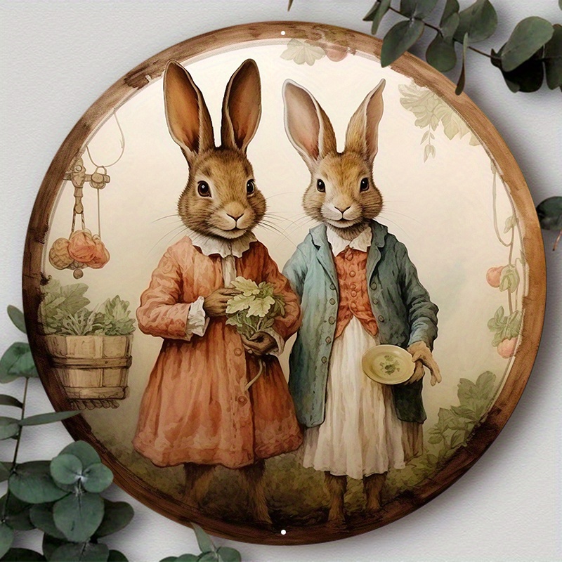 

1pc 8x8in Aluminum Metal Sign, Easter, Valentine's Day Wall Decoration, Bunny, Couple, Rustic Decoration, Vintage Art Sign, Funny Bar Sign Suitable For Various Scenarios