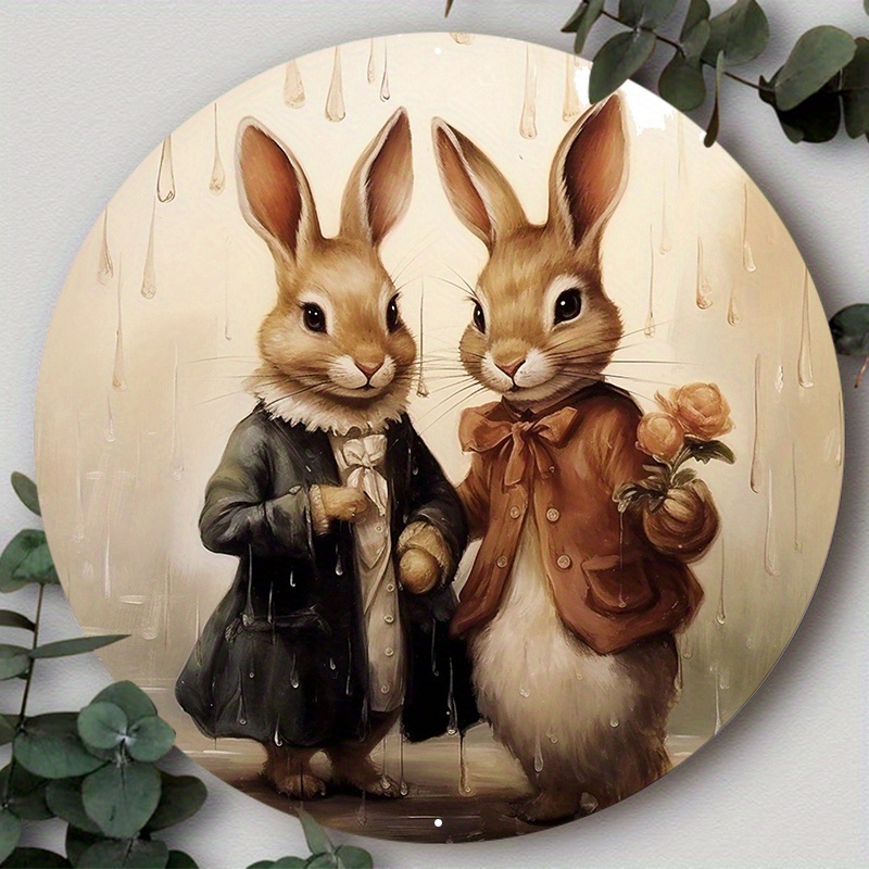 

1pc 8x8inch Aluminum Metal Sign Easter, Valentine's Day Wall Decoration, Bunny, Couple, Rustic Decoration, Vintage Art Sign, Funny Bar Sig Ee Suitable For Various Scenarios