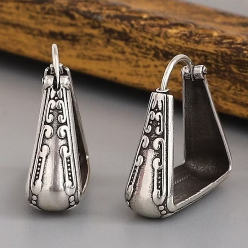 

Vintage Style Silvery Textured Earrings, Drop Dangle Earrings For Women