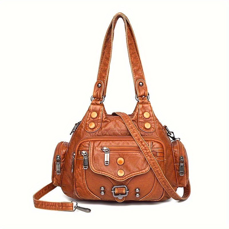 

Vintage Style Hobo Shoulder Bag, All-match Versatile Handbag For Women, Classic Textured Bag With Rivets Decor