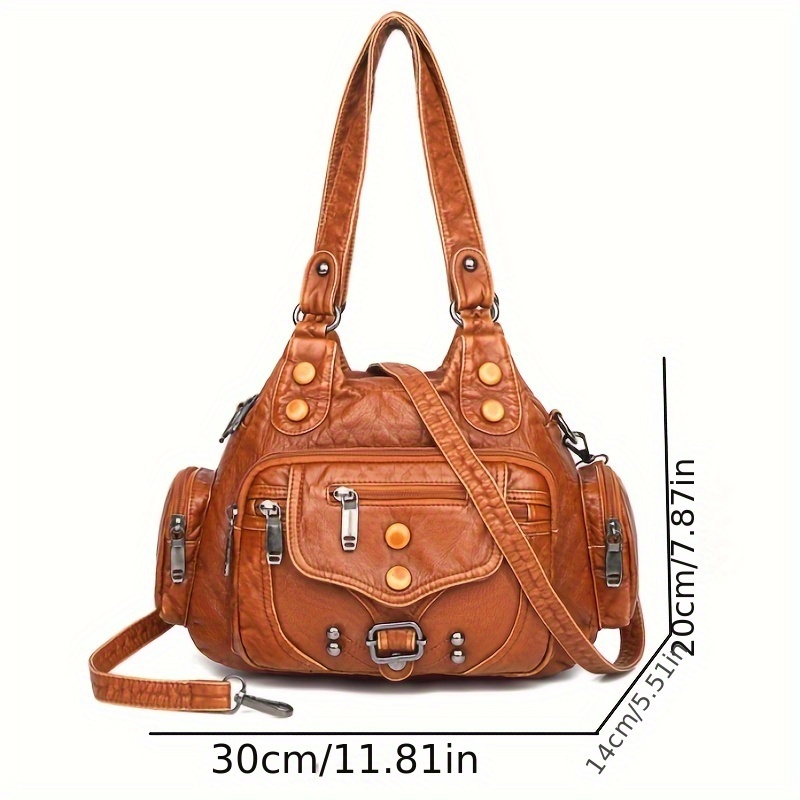 vintage style hobo shoulder match versatile handbag for women classic textured bag with rivets decor details 2