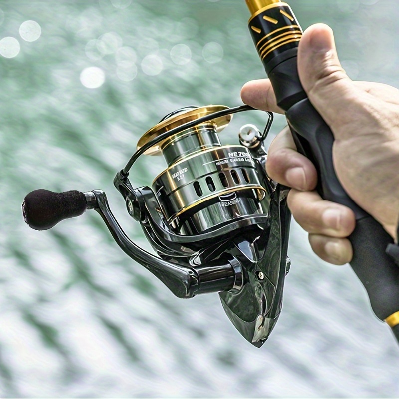 

High-performance Fishing Reel 500- - Black & Golden, Stainless Steel, , 7+1 Ball Bearings, Fiber Drag Up To 22 Lbs, Oversized Main Shaft For Freshwater & Saltwater Fishing