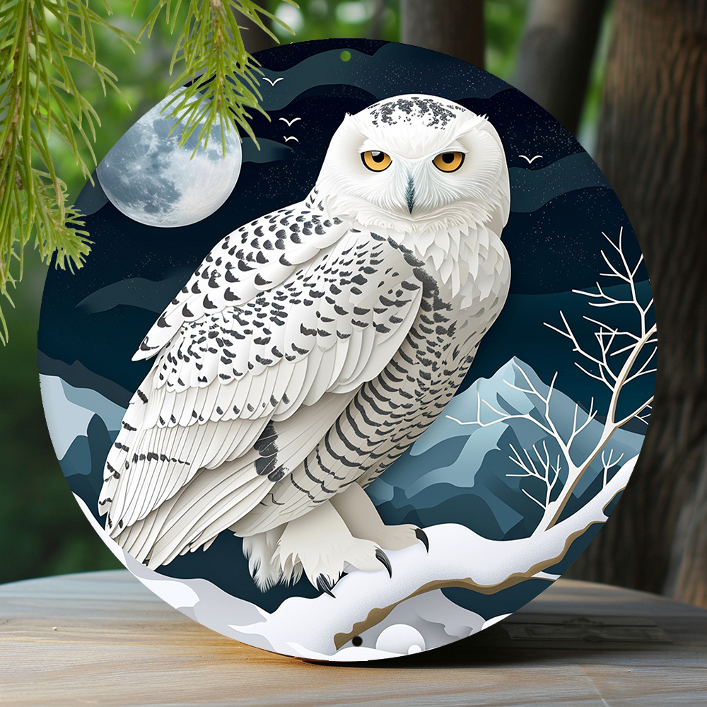 

1pc 8x8 Inch Spring Round Aluminum Sign Faux Cutout Painting Circular Wreath Sign Bedroom Decoration Father's Day Gifts Snowy Owl Theme Decoration K274