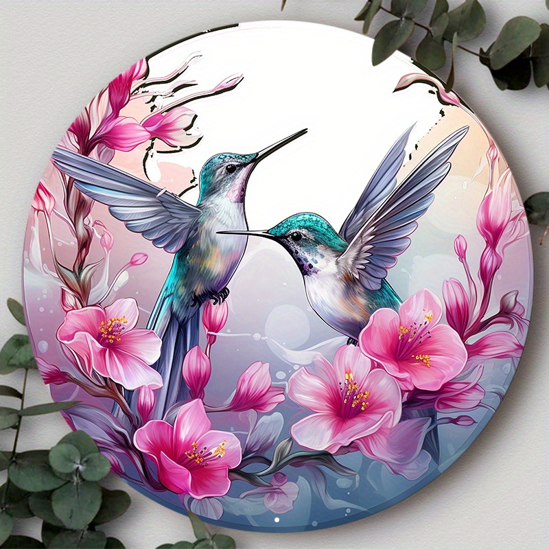 

1pc 8x8inch Aluminum Metal Sign, Humming Bird And Spring Florals Metal Tin Sign, Vintage Plaque, Decorative Wreath Sign, Wall Door Sign, For Home Kitchen Dining Room Bedroom Decor