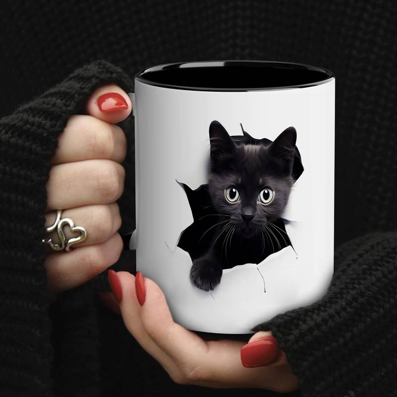 Cute Cat Coffee Mug With Phone Holder Lid | 16oz Ceramic Cat Lover Mug | Unique Gift For Women