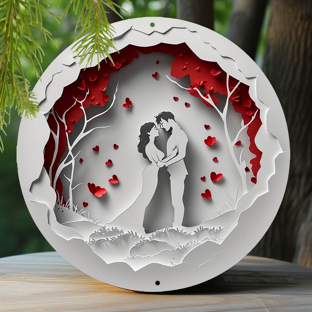 

1pc 20cm×20cm/8x8 Inch Spring Round Aluminum Sign Faux Cutout Painting Circular Wreath Sign Entrance Decoration Men Gifts Valentine's Day Themed Decoration