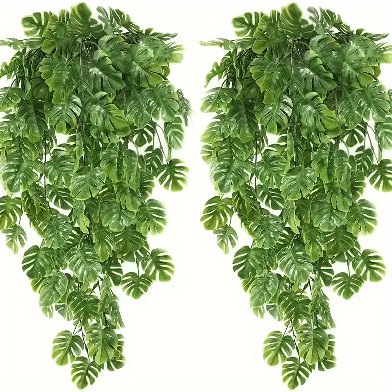 TEMU [popular ] 2pcs Tropical Artificial Hanging - Jungle Plant Rattan For Indoor & Outdoor Decor, Home, Kitchen, Garden, And Wedding, Wall, Houseplants