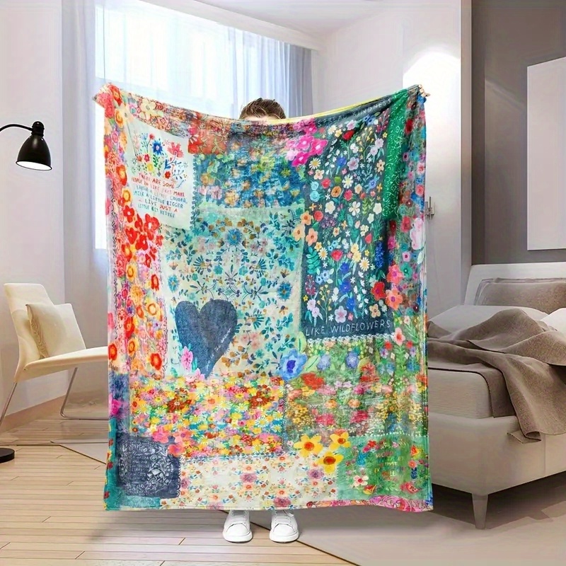 

1pc Floral Art Blanket, Warm And Comfortable, Suitable For Camping, Bedroom Printed Flannel Blanket, Super Soft And Comfortable Travel Gift Blanket
