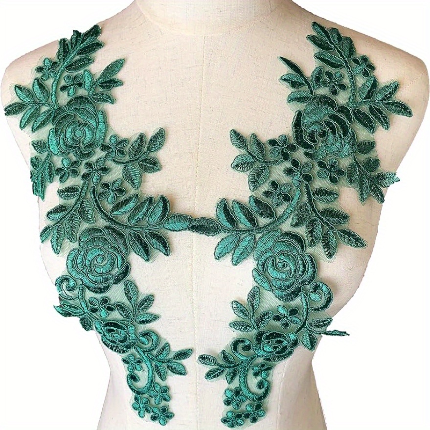 1 pair elegant green lace fabric patches floral embroidery - Temu