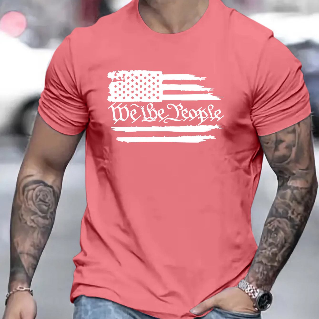 

We The People Print T Shirt, Tees For Men, Casual Short Sleeve T-shirt For Summer