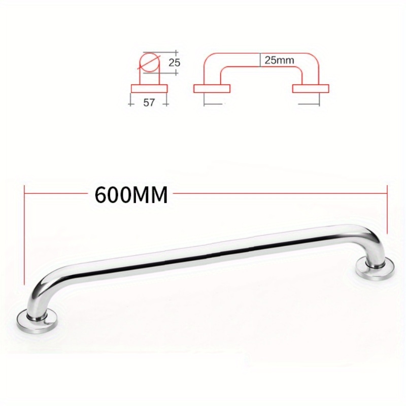 Image of 1pc Stainless Steel Bathroom Handrail, Anti-fall Handle For People For Stairs, Anti-slip Handrail Handle For Bathroom, Multiple Sizes, , Polished Design Conforms To Human Handheld