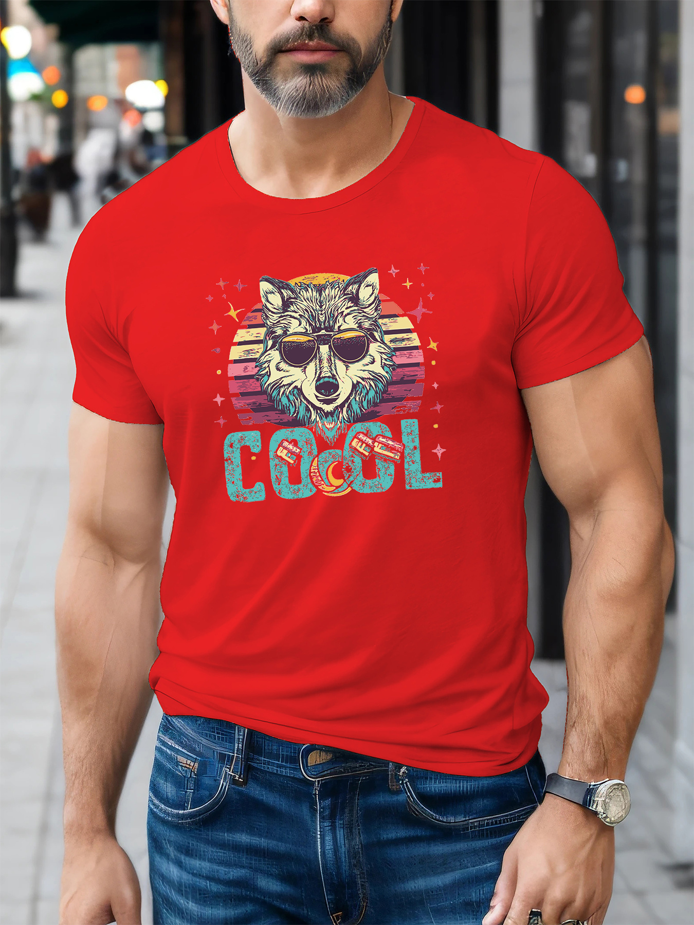 JooMeryer Men's 3D Wolf Fox Animal Print T-Shirt - Short Sleeve Casual Tee Top - View #8