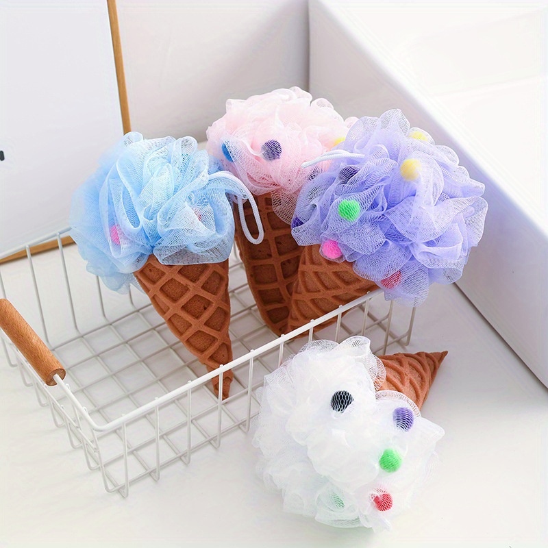 

1pc Cute Ice Cream Bath Sponge, Cartoon Bath Ball With Dense Mesh, Soft And Comfortable Home Use Shower Sponge - Bathroom Accessories