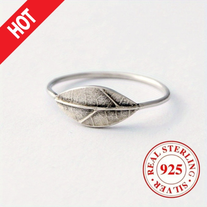 Retro Texture Leaf Plant Carved Print Women's Ring