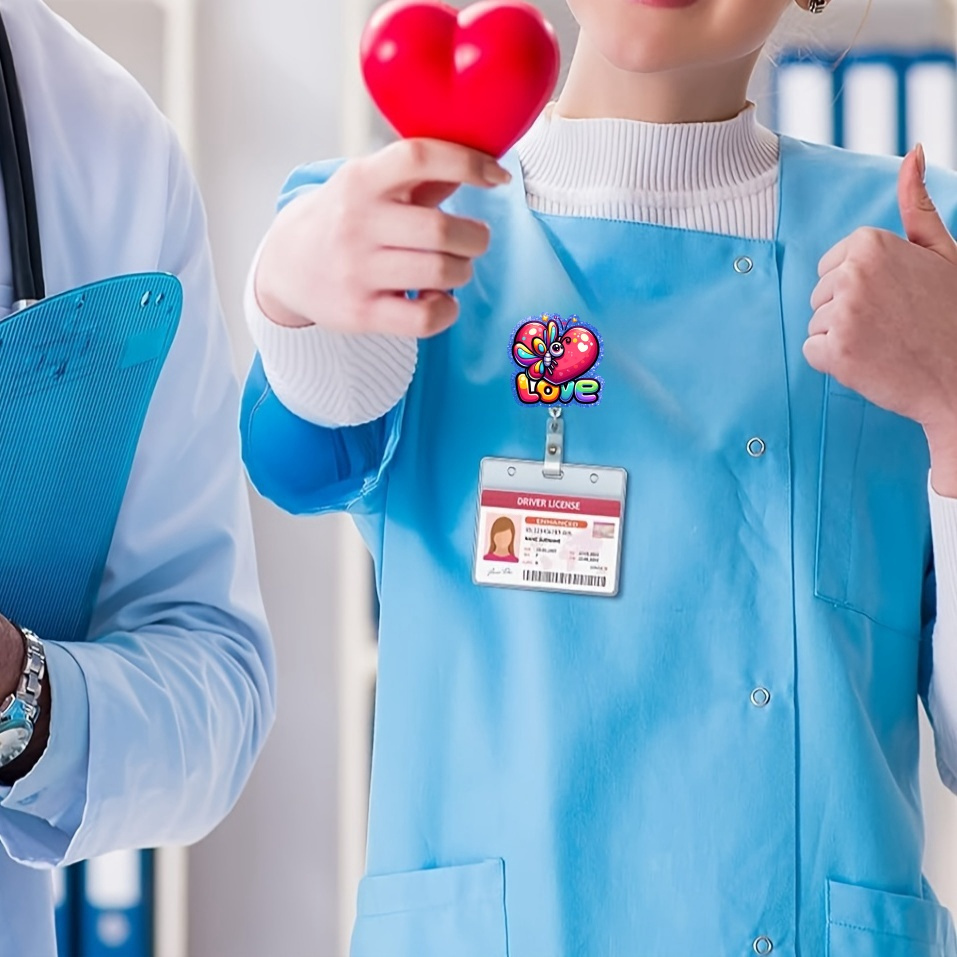 1pc Acrylic Retractable Hospital Nurse Uniform Badge Holder Reel Cute  Cartoon ID Card Holder Keychains